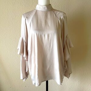 H&M Long Romantic Long Sleeve Beige Top Size 8